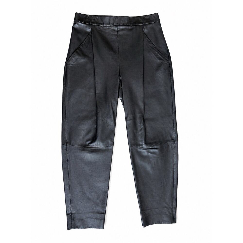 Vince 100% Lamb Leather Pants Black Pull-On Luxe Tapered Leg Elastic Waist sz M